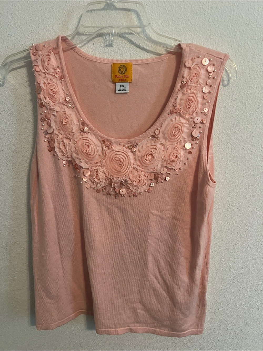 Vintage Ruby Rd. Blush Pink Floral Appliqué Sequin Tank